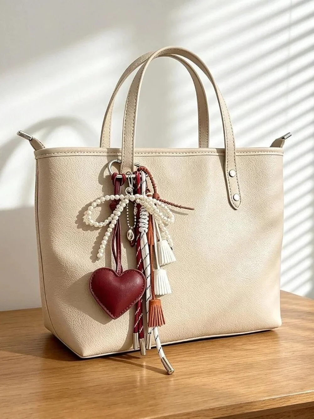 Heart Tassel Bow Beaded Braided Keychain Bag Charms for Handbag Purse Backpack A